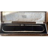 Vintage Boxed 17" String of Pearls with a 9ct White Gold and Sapphire Clasp.