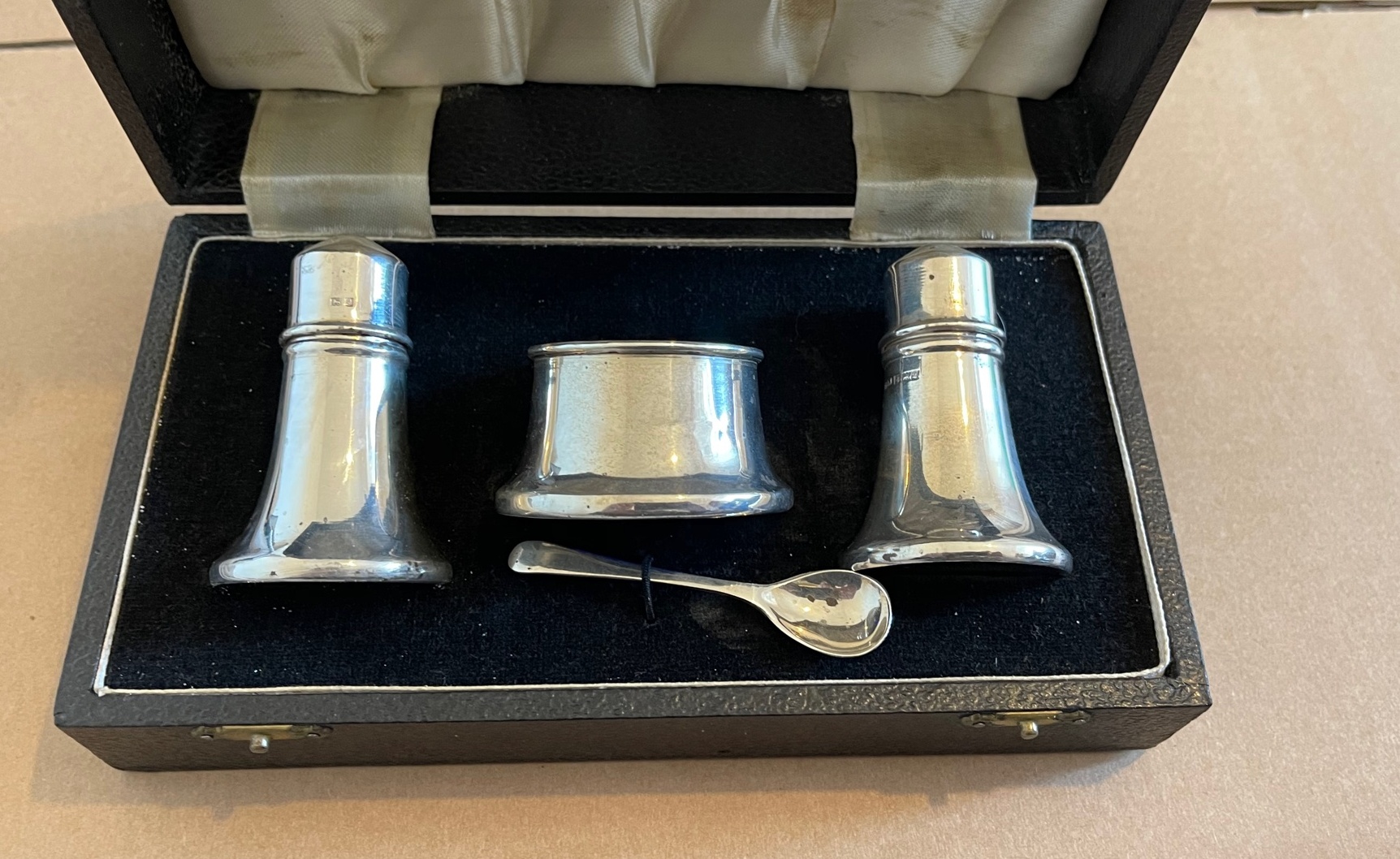 Vintage Boxed Silver Condiment Set.