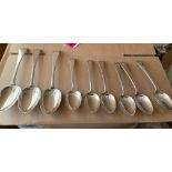 Set of 6 Victorian Glasgow Silver Dessert Spoons -18cm (282g) and 3 matching Tablespoons (235g)