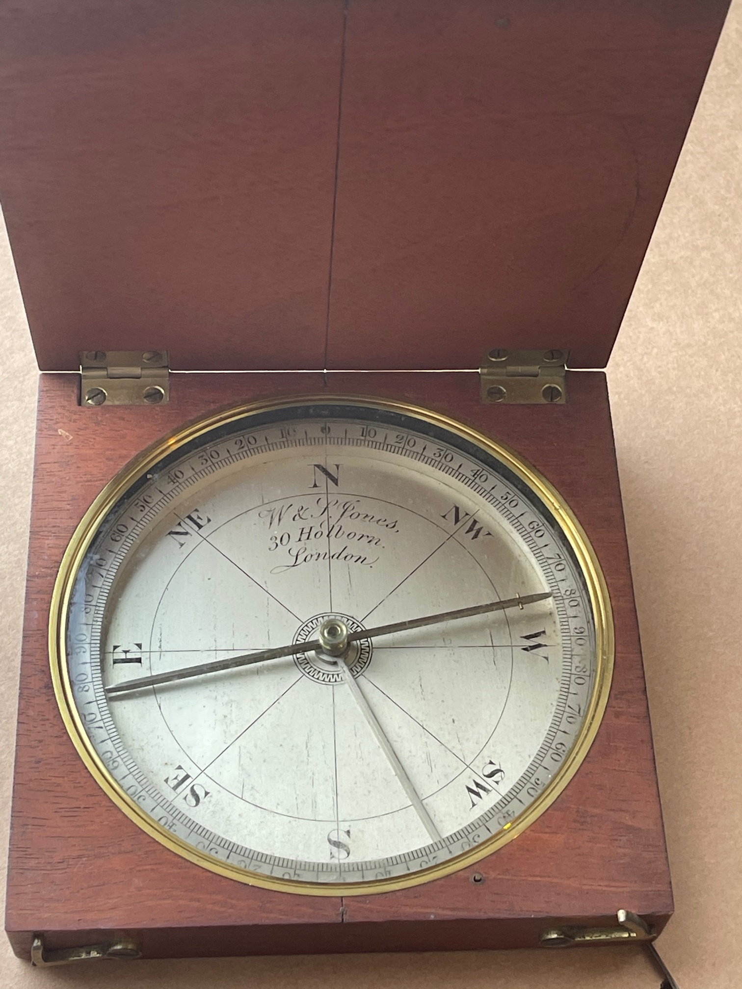 Antique Cased Surveyor's Compass by W&S Jones 30 Holborn London - 4 1/2" dial. - Image 7 of 8