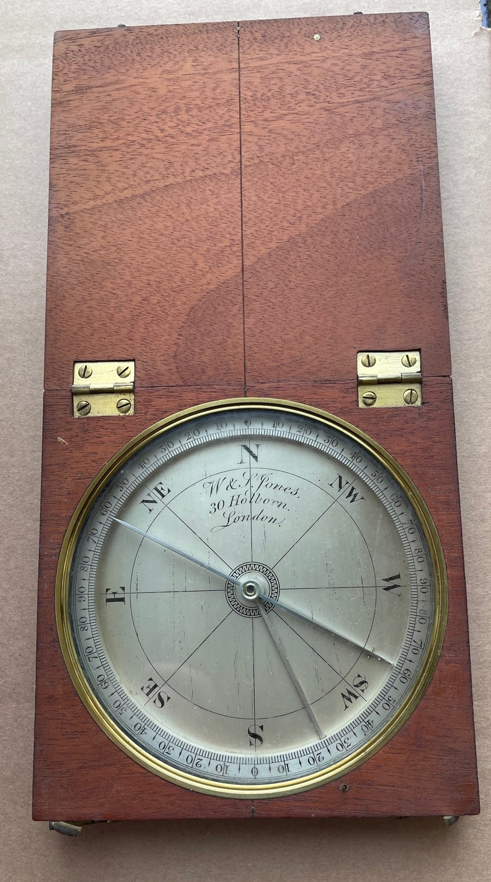 Antique Cased Surveyor's Compass by W&S Jones 30 Holborn London - 4 1/2" dial.