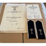 Lot of Welsh Guards Epaulettes and various German stamped paperwork.