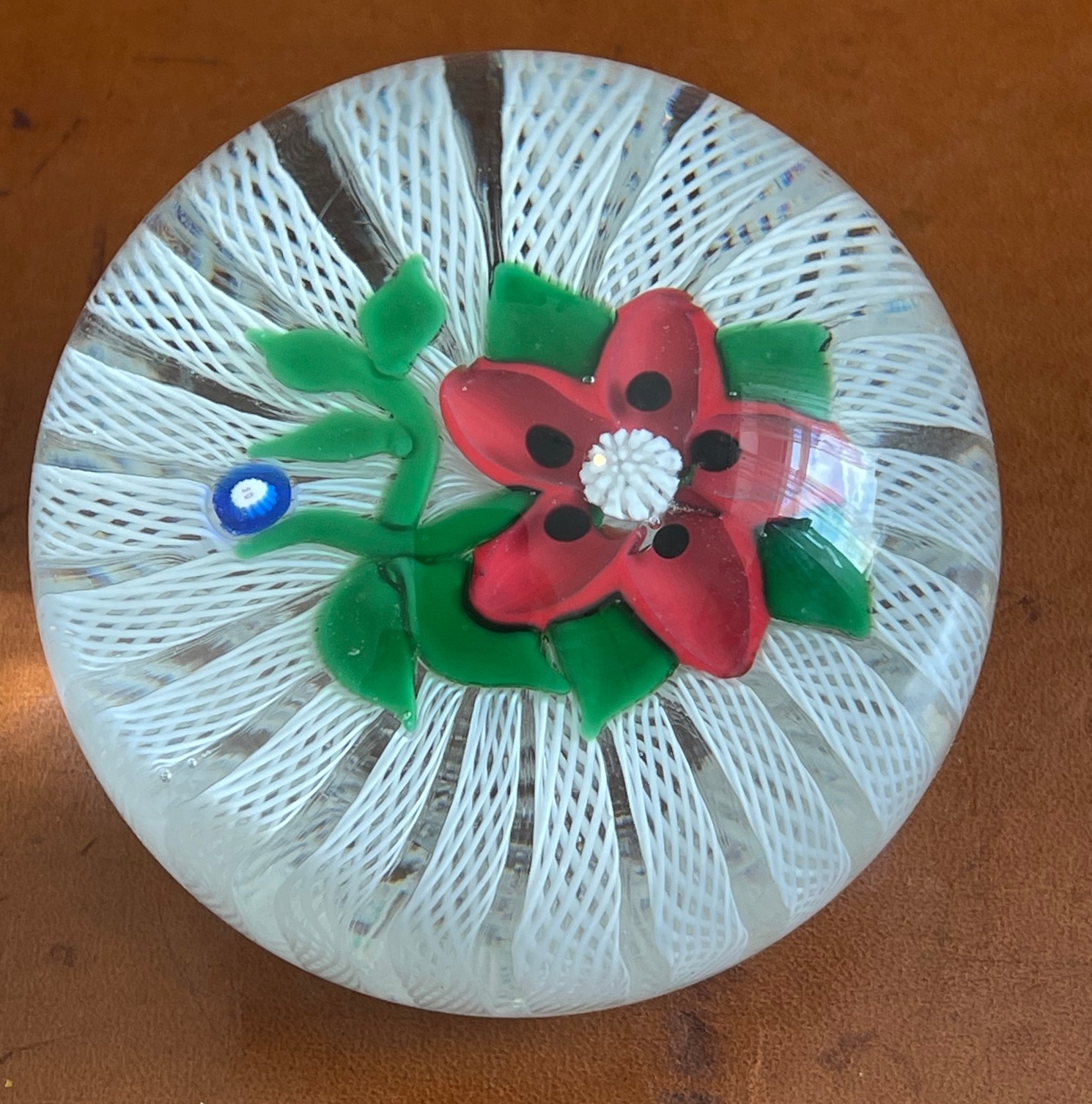 Vintage John Deacons (JD) cane Flower Paperweight - approx 65mm diameter and 50mm tall.