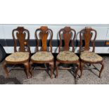 Set of 4 George First (1) Walnut Dining Chairs with upholstered Seats 39 1/2" tall.