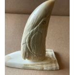 Whale Tooth carved with Eagle on Base - 7" tall - 365 grams.