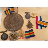 Family Group of 3 WW1 Medal to Royal Navy and Pair + Death Plaque to Royal Scots.