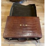 Antique Asprey London Crocodile Skin Suitcase - 24" x 16 1/4" x 7" with outer slip.