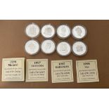 Lot of 8 Queen Mother Silver Proof Coins with certificates - each coin 31.47grams.