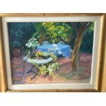 Sheila Arnot Oil on Canvas "The Courtyard, Tuscany" 10" x 8" - frame - 14 3/4" x 13".