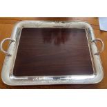 Samurai Shokai Yokohama Sterling Silver and Hardwood Tray 22" x 16". - total weight 2483 grams.