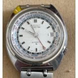 Vintage Seiko WorldTimer watch with Seiko Stainless Steel Strap - case 41mm - working order.