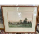 Tom Campbell Watercolour of Landscape and Sheep - actual watercolour 14 1/4" x 10 1/4".