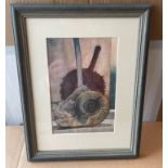 Angus McEwan RSW watercolour "Fossil - Still Life" 19.5cm x 13cm.