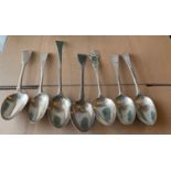 Lot of 7 various Antique Silver Table Spoons 8 1/8" to 10 1/2" - total weight 470 grams.