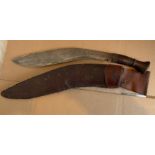 Vintage Ghurka Knife with Leather Scabbard marked D Mckenzie Royal Engineers-Burma-Assam etc.