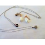 Lot of 2 x 9ct Gold and Diamond Pendants and a pair of 14ct Gold Gold Baroque Pearl Earrings.