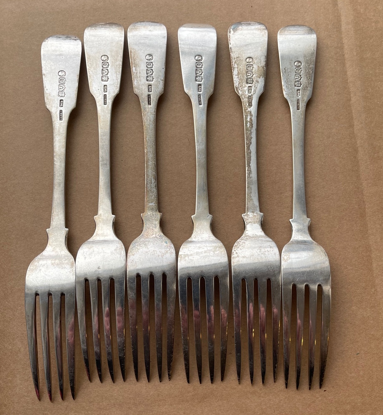 Lot of 6 Scottish Provincial Silver William Ferguson - Elgin Silver Forks - 8 1/8" long. - Image 3 of 5