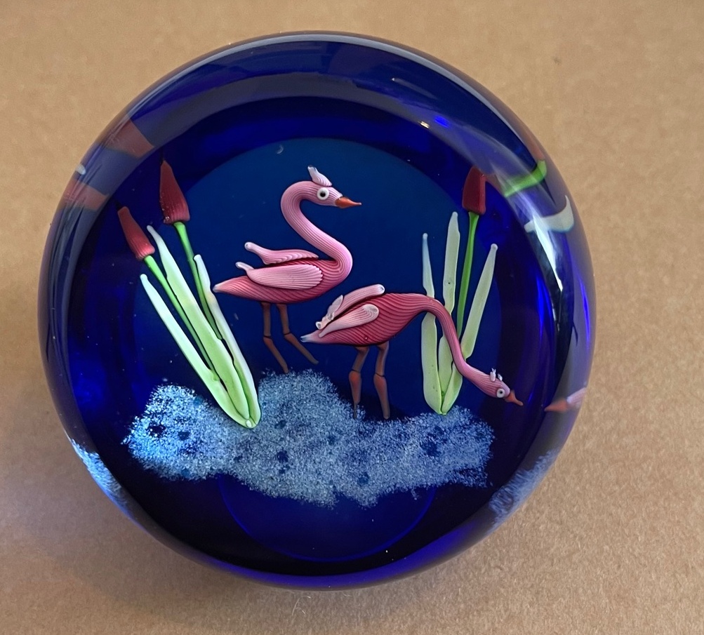 Vintage Caithness Glass Scotland Flamingoes Paperweight 9/150 - approx 75mm x 75mm.