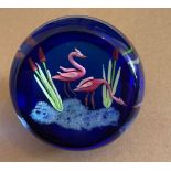 Vintage Caithness Glass Scotland Flamingoes Paperweight 9/150 - approx 75mm x 75mm.