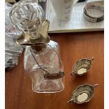 Vintage Silver Collared Waisted Decanter and 2 small Silver Dishes.