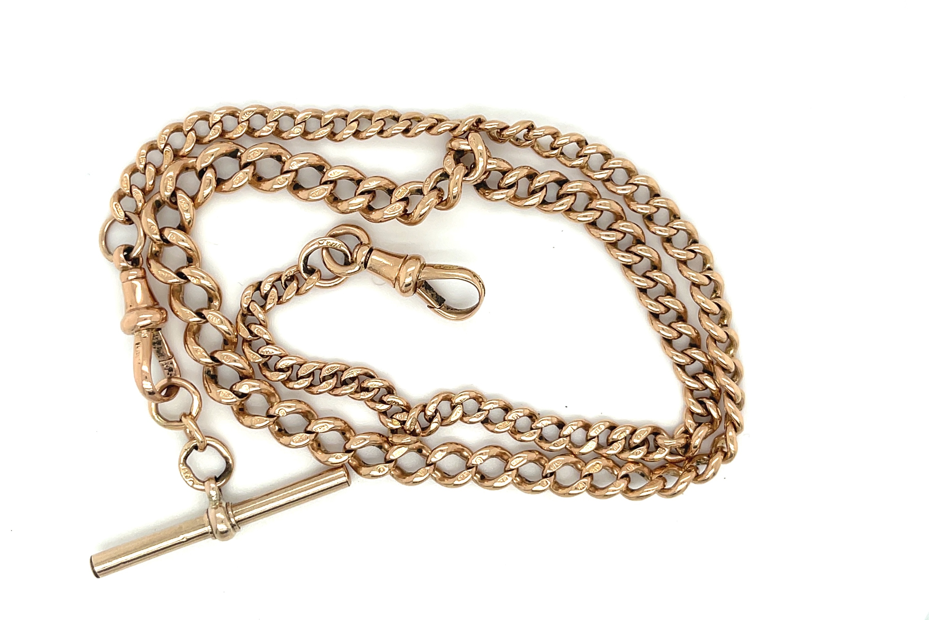 Antique 9ct Gold Watch Chain - 45.5cm long and weighing 27.4 grams.