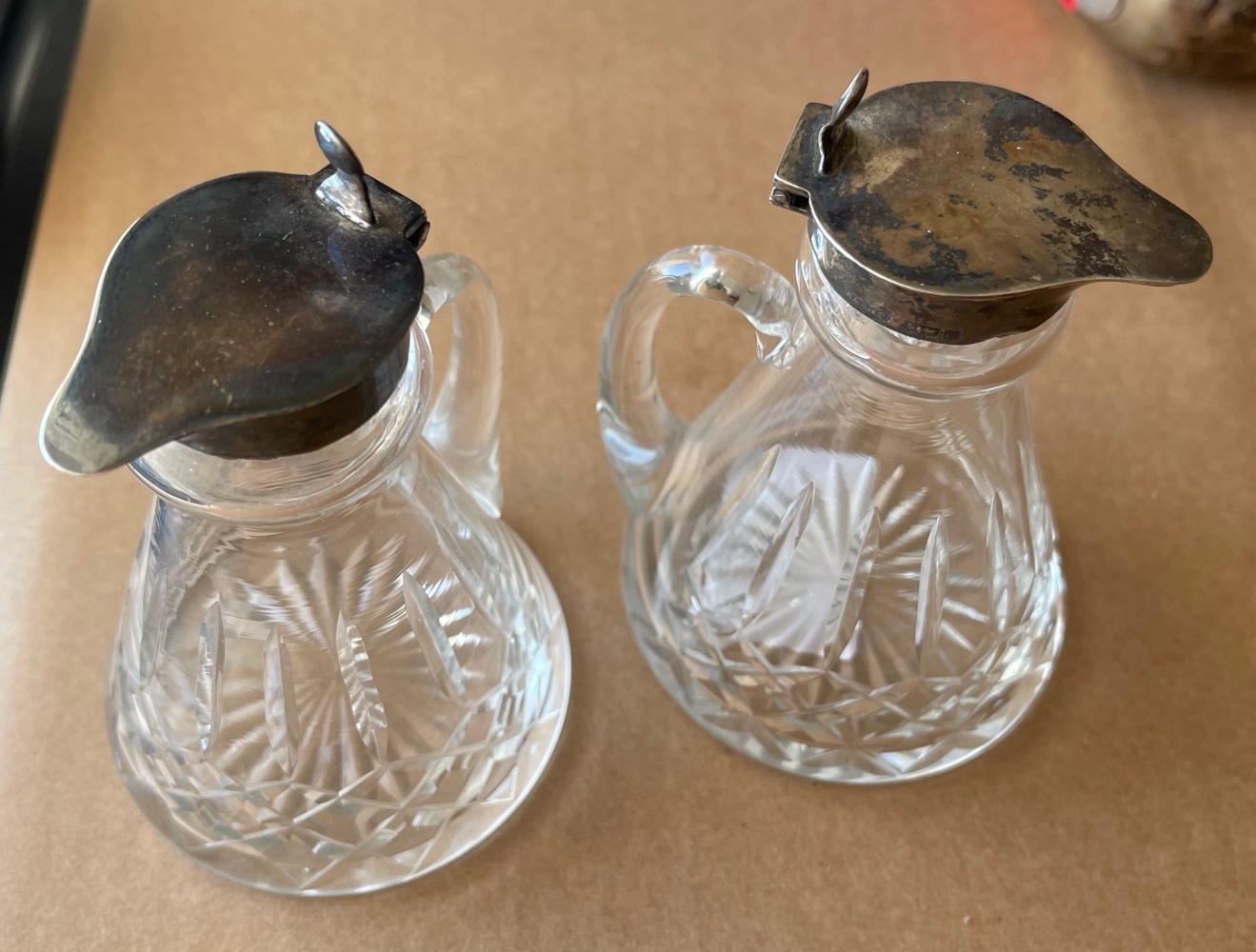 Pair of Antique Silver Mounted Noggins - 4" tall and 3" wide.