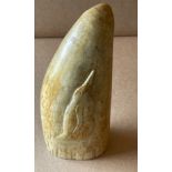 Whale Tooth with carved Penguin - 6" tall - 450 grams.