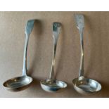Lot of 3 Antique Scottish Provincial Silver Toddy Ladles including Cameron Dundee - total 99 grams.