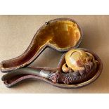 Victorian Cased Meerschaum Pipe with silver collar - 6 1/2" long.
