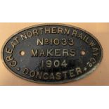 Great Northern Railway Co No 1033 Brass Works Plate Doncaster 1904.