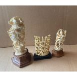 Lot of 3 Ivory Figures on Stands - tallest 210mm - total weight 320 grams.