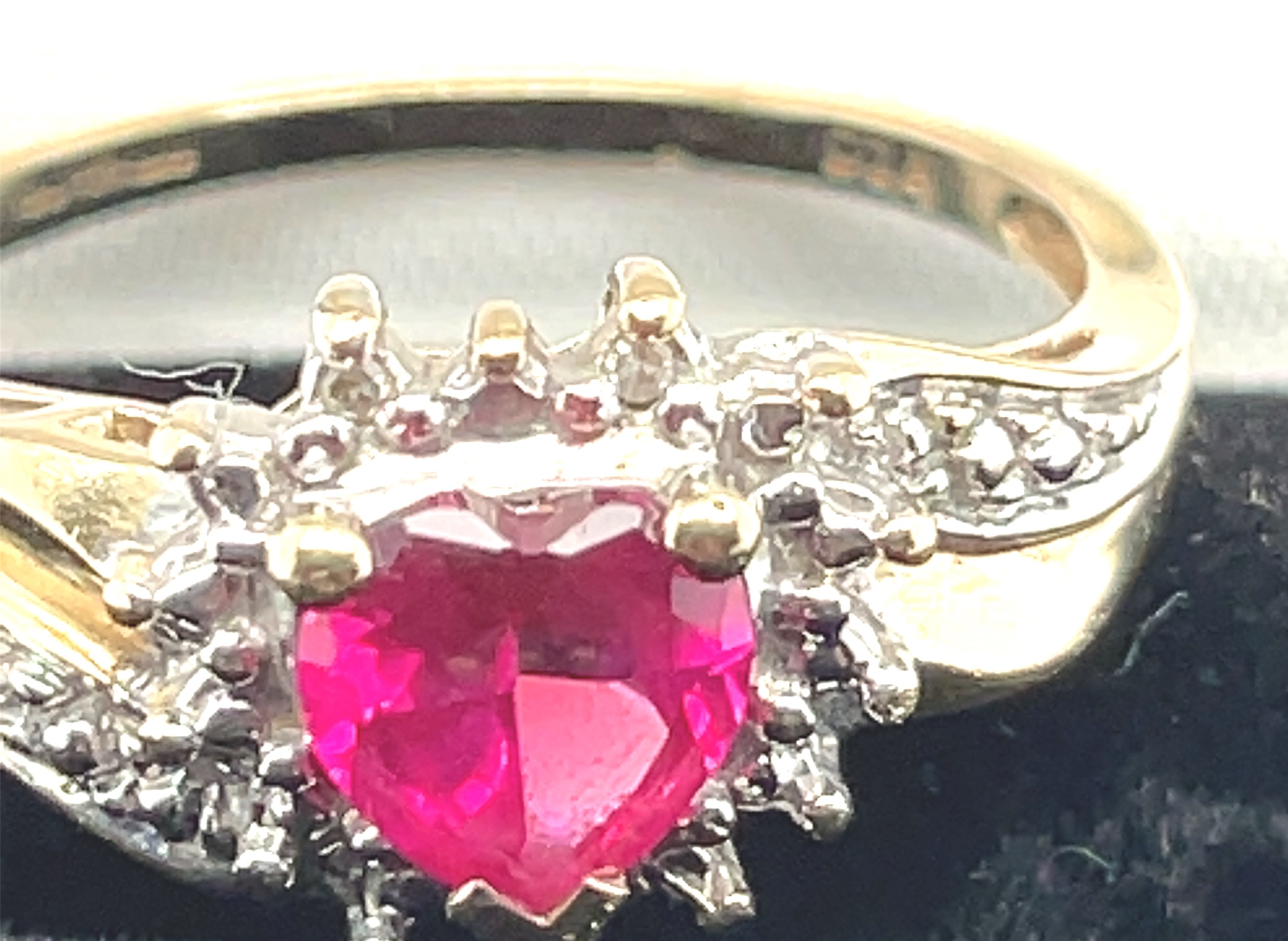 10ct Gold, Diamond and Ruby? Ring - UK size P - 2.7 grams.