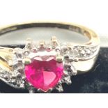10ct Gold, Diamond and Ruby? Ring - UK size P - 2.7 grams.