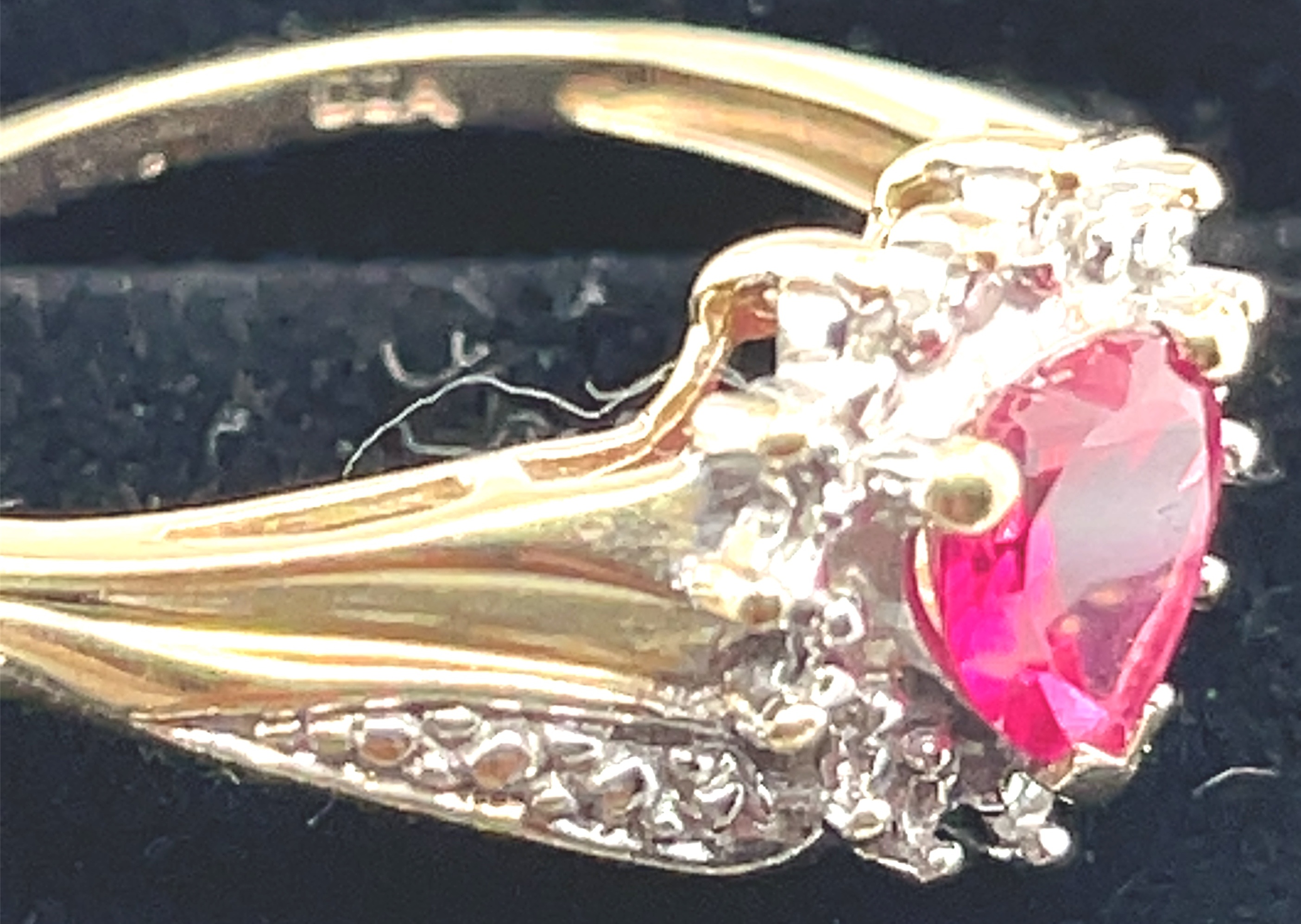 10ct Gold, Diamond and Ruby? Ring - UK size P - 2.7 grams. - Image 2 of 4