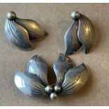 Lot of Niels Erik From Danish Silver Brooch (37mm x 28mm) and Earrings (20mm x 17mm)