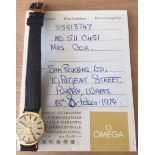 Ladies Gold plated 1973 omega watch with original papers.Original Omega buckle