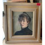 Laura Harrison "Self Portrait with Fringe" Oil Painting - 30cm x 24cm - frame 49cm x44cm.