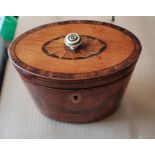 Antique Oval Tea Caddy - 6"wide x 5 1/4" tall x 3 1/4" deep.