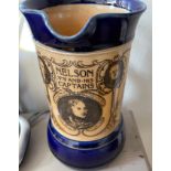 Antique Doulton Stoneware Nelson and His Captains Jug 8 1/2" tall.