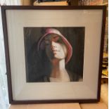 Patricia Rorie Pastel "Fluffy Hat" - pastel 38cm x 36cm - frame 63cm x 62.5cm.
