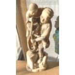 Antique Signed Japanese Ivory of Figure with Child and basket of Fruit - 220mm tall - 640 grams.