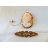 Antique 15ct Gold&Seed pearl brooch and a 9ct Gold Cameo Brooch.