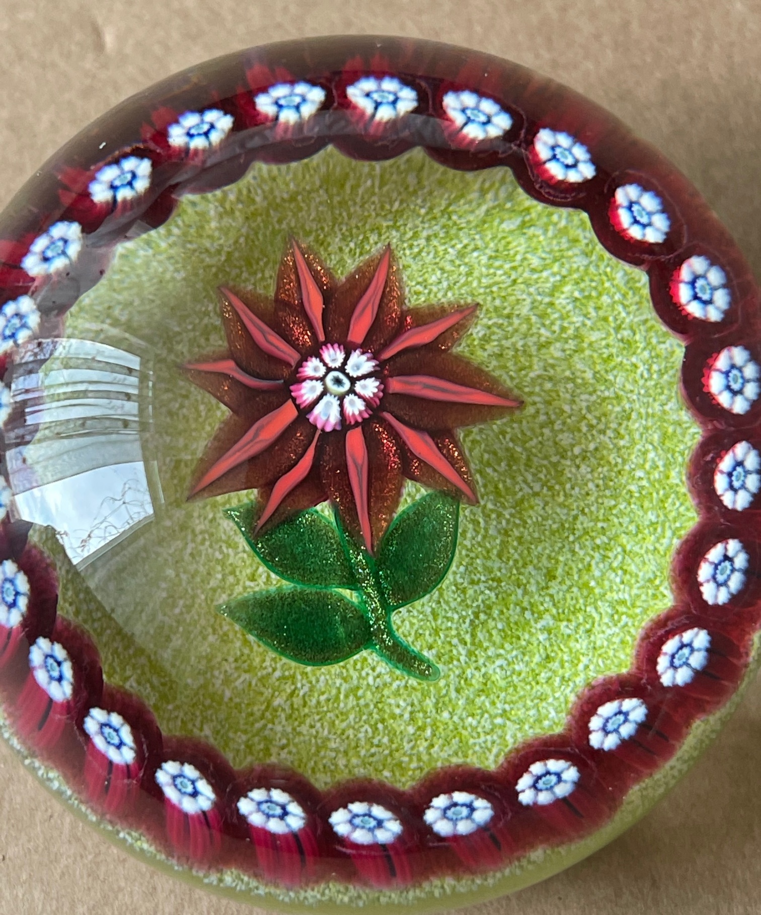 Vintage Paul Ysart (PY) Made in Scotland Flower Paperweight - approx 65 mm diameter and 50mm tall.