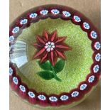 Vintage Paul Ysart (PY) Made in Scotland Flower Paperweight - approx 65 mm diameter and 50mm tall.