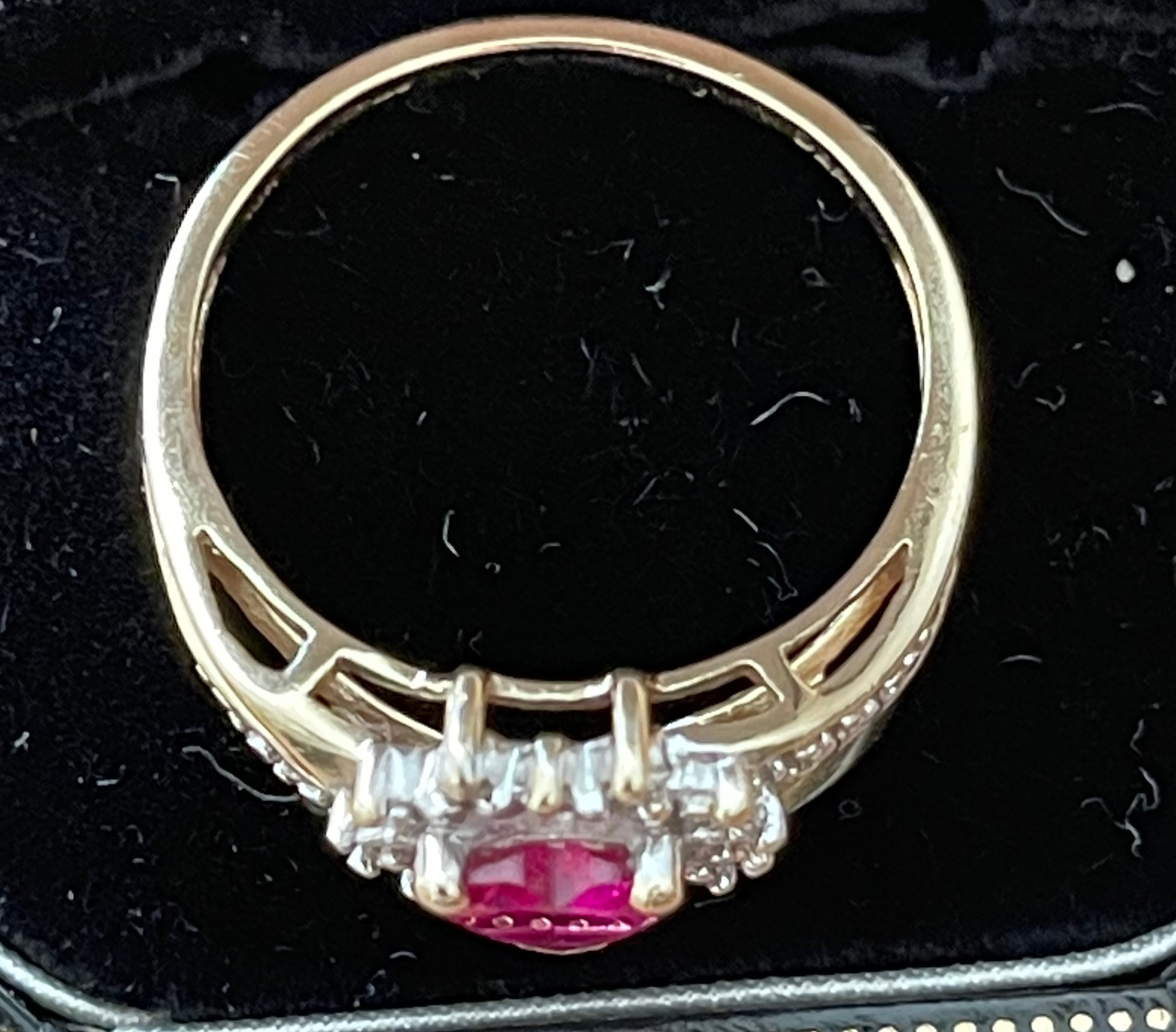 10ct Gold, Diamond and Ruby? Ring - UK size P - 2.7 grams. - Image 4 of 4