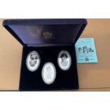 Boxed Set of 3 Queen Mother Bank of Zambia Silver 925 Coins - each coin 20 grams.