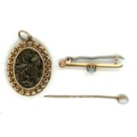 Lot of Antique Yellow Metal Locket, 9ct Gold/Opal Stick Pin & 15ct Gold/Opal Brooch -10.6 grams.