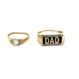 Lot of 9ct Gold Dad Ring (UK size y 1/2) (worn band) and 9ct Gold Ring (damaged band) - 4.3 grams.