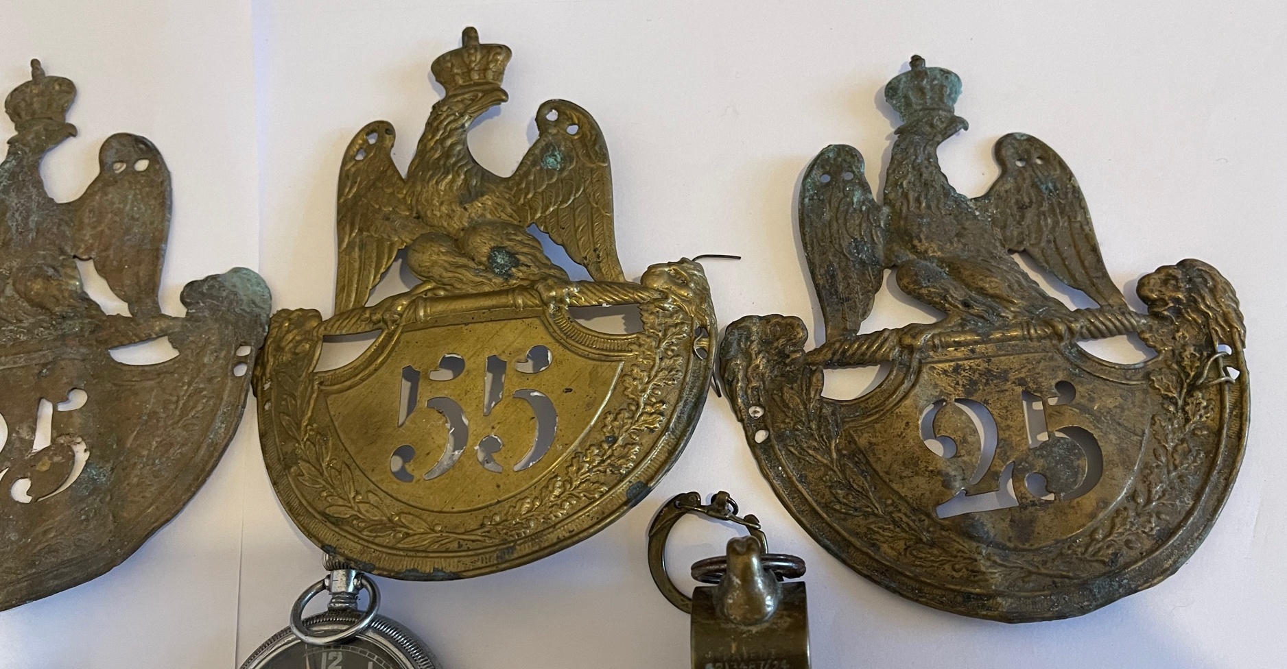 Lot of Napoleonic Brass Cap Badges, Military Watches, Medals etc. - Image 3 of 9