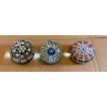 Lot of 3 Vintage Strathearn Paperweights each approx 60mm diameter and 50mm tall.